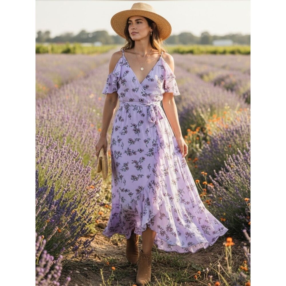 Dreamy Lavender Floral Maxi Dress XS 💜 Cottagecore / Boho Style